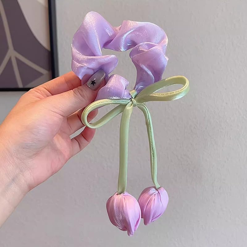 ๐ท๐ bownbelle soft satin tulip hair scrunchies for girls & women โ elegant floral hanging hair ties (pack of 3) โจ๐ ๐ท๐ bownbelle soft satin tulip hair scrunchies for girls & women โ elegant floral hanging hair ties (pack of 3) โจ๐