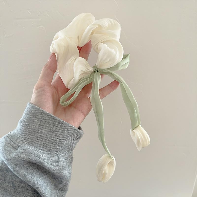 ๐ท๐ bownbelle soft satin tulip hair scrunchies for girls & women โ elegant floral hanging hair ties (pack of 3) โจ๐ ๐ท๐ bownbelle soft satin tulip hair scrunchies for girls & women โ elegant floral hanging hair ties (pack of 3) โจ๐
