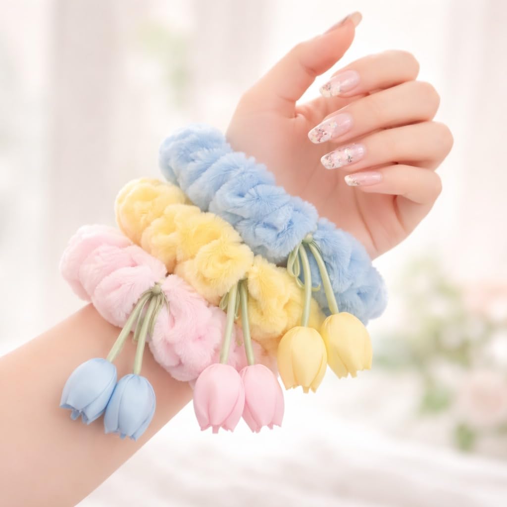 ๐ธ๐ bownbelle floral plush hair scrunchies for women & girls โ soft fur korean cute hair accessories (pack of 3) โจ๐ ๐ธ๐ bownbelle floral plush hair scrunchies for women & girls โ soft fur korean cute hair accessories (pack of 3) โจ๐