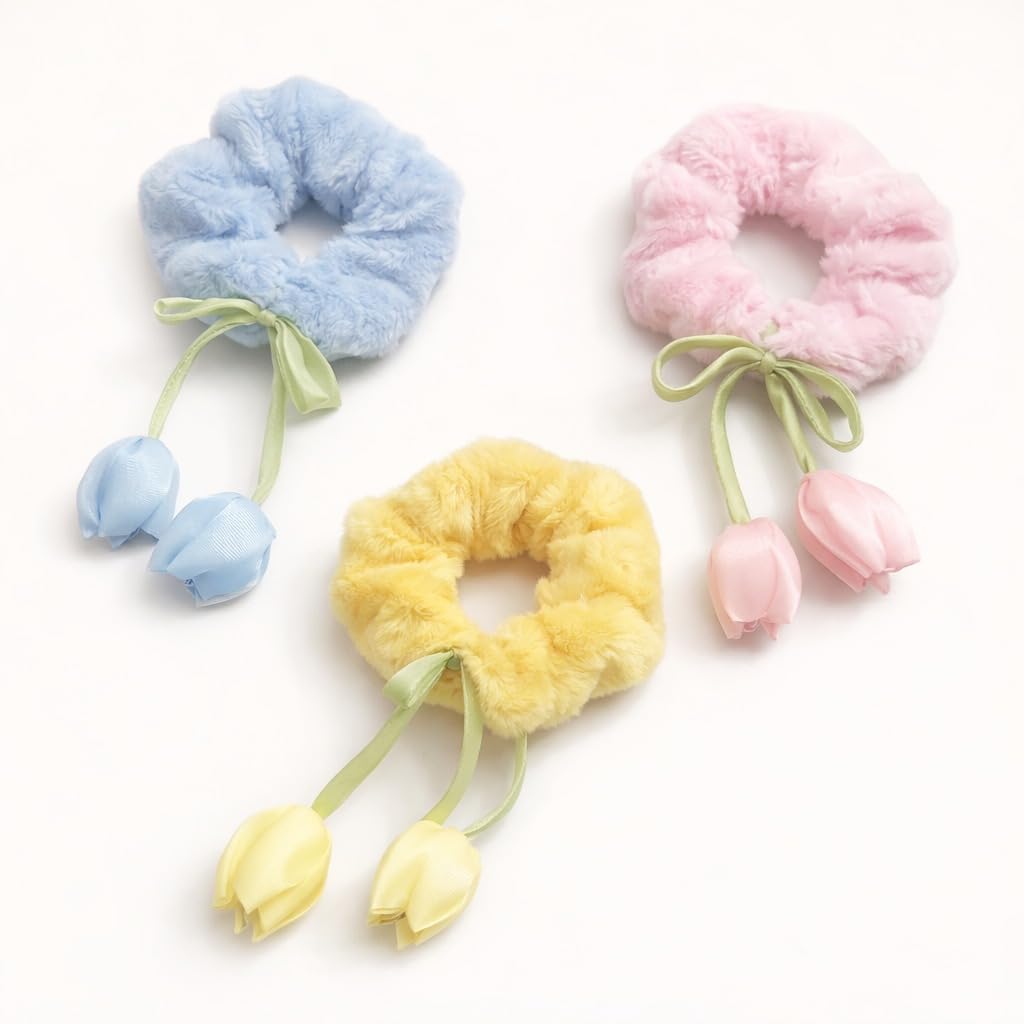 ๐ธ๐ bownbelle floral plush hair scrunchies for women & girls โ soft fur korean cute hair accessories (pack of 3) โจ๐ ๐ธ๐ bownbelle floral plush hair scrunchies for women & girls โ soft fur korean cute hair accessories (pack of 3) โจ๐