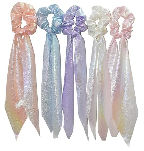 ๐โจ shimmer ribbon scrunchies with tail for girls โ shining hair scarf scrunchies (pack of 6) ๐๐ ๐โจ shimmer ribbon scrunchies with tail for girls โ shining hair scarf scrunchies (pack of 6) ๐๐