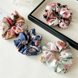 🎀✨ bownbelle luxury satin printed scrunchies set for women – glossy no tangle hair accessories for daily wear & gifting (pack of 6) 💖🌸