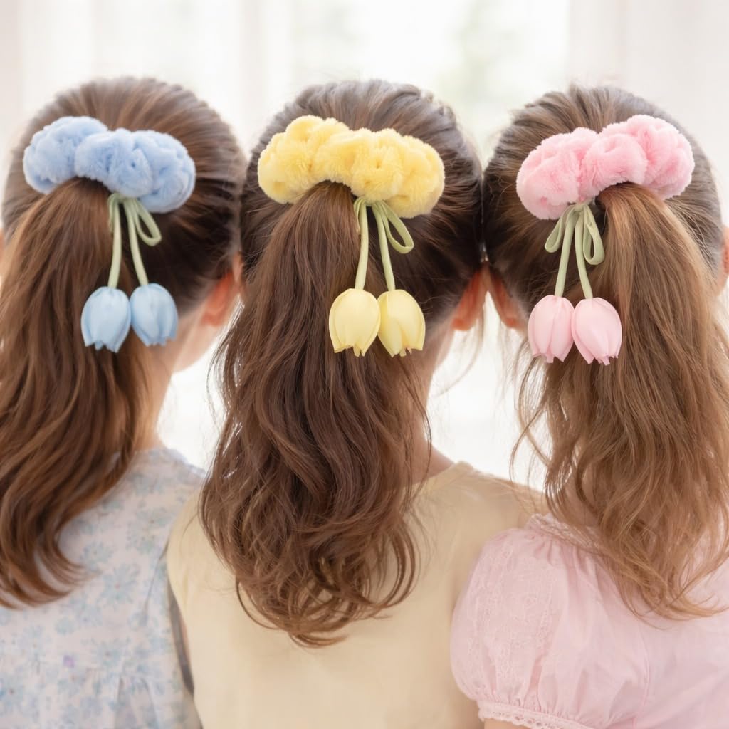 ๐ธ๐ bownbelle floral plush hair scrunchies for women & girls โ soft fur korean cute hair accessories (pack of 3) โจ๐ ๐ธ๐ bownbelle floral plush hair scrunchies for women & girls โ soft fur korean cute hair accessories (pack of 3) โจ๐