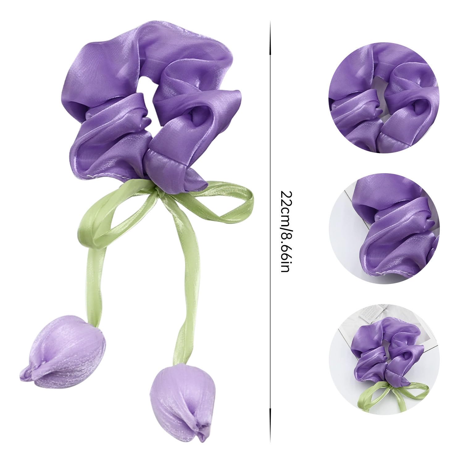 ๐ท๐ bownbelle soft satin tulip hair scrunchies for girls & women โ elegant floral hanging hair ties (pack of 3) โจ๐ ๐ท๐ bownbelle soft satin tulip hair scrunchies for girls & women โ elegant floral hanging hair ties (pack of 3) โจ๐