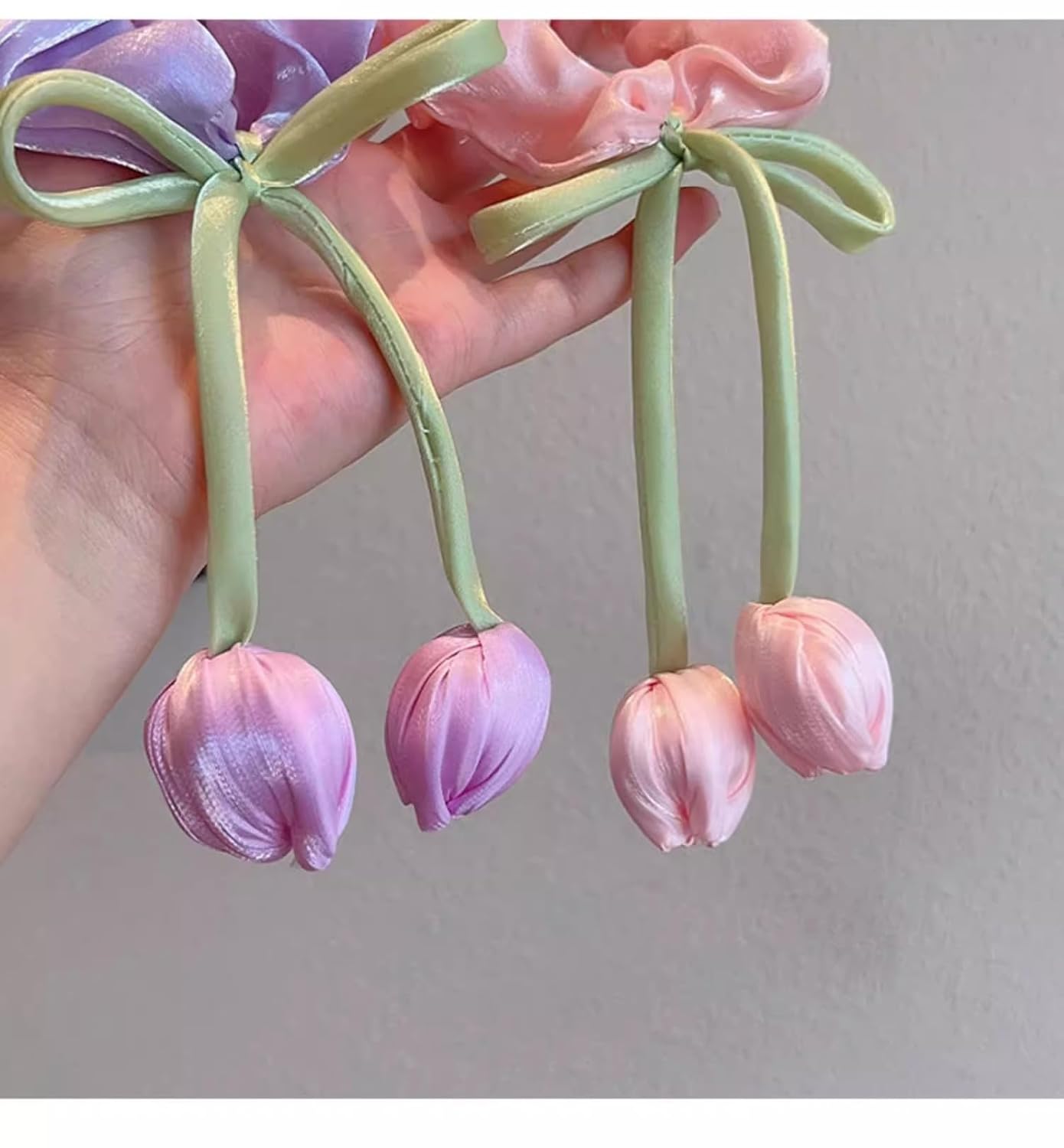 ๐ท๐ bownbelle soft satin tulip hair scrunchies for girls & women โ elegant floral hanging hair ties (pack of 3) โจ๐ ๐ท๐ bownbelle soft satin tulip hair scrunchies for girls & women โ elegant floral hanging hair ties (pack of 3) โจ๐