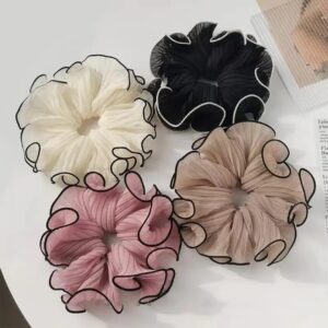🎀✨ bownbelle french style fabric scrunchies for women – elegant solid hair rubber bands (pack of 4) 🇫🇷🌸