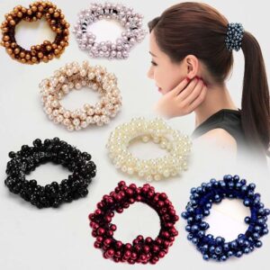 ๐โจ bownbelle korean premium pearl rubber band hair ties for women & girls | elegant beaded elastic ponytail holder | fashionable hair rope bracelet โ 5 pcs set ๐๐