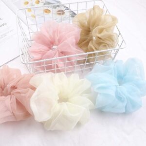 🎀🤍 bownbelle organza scrunchies set for women & girls – oversized solid pastel hair accessories (pack of 6) ✨🌸