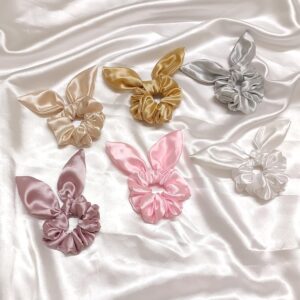 ๐ฐ๐ bownbelle satin bunny scrunchies for women & girls โ cute bow hair ties for everyday & party looks (pack of 6) โจ๐