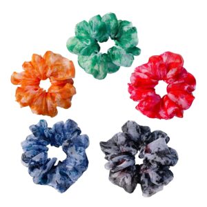 🎀🌷 bownbelle printed organza scrunchies set for women & girls – cute tulip soft hair ties for everyday & party styling (pack of 5) ✨🖤